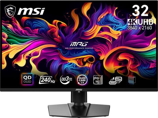 MSI 32 inch UHD 4K 240Hz with Nvidia G-Sync compatible 0.03ms 90W USB-C OLED Gaming Computer Monitor with Height Adjustable & Swivel Stand MPG 321URX QD-OLED