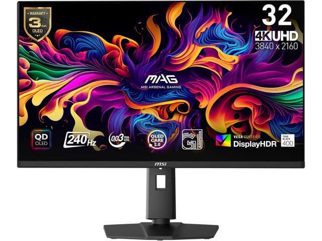 MSI 32" UHD 4K 240Hz AMD FreeSync Premium 0.03ms HDR400 OLED Gaming Computer Monitor with Height Adjustable, Swivel, Pivot & Tilt stand MAG 321UPX QD-OLED