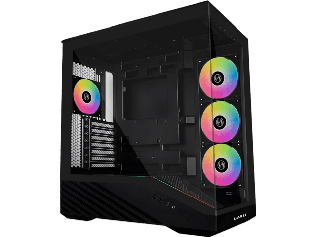 Lian Li V100 ATX Mid-Tower PC Case, 4 x 120mm ARGB PWM Fans  Pre-Installed, LED RGB Strip, Display Platform with Tempered Glass, Support 420mm GPUs, 360mm Radiator, Optimized Airflow - Black (V100RX)