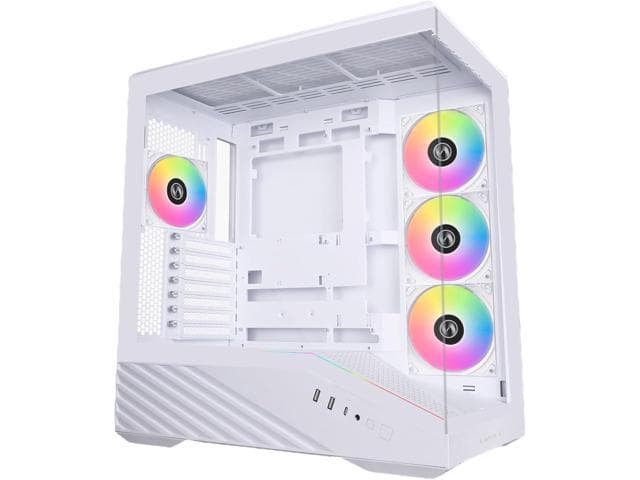 Lian Li V100 ATX Mid-Tower PC Case, 4 x 120mm ARGB PWM Fans  Pre-Installed, LED RGB Strip, Display Platform with Tempered Glass, Support 420mm GPUs, 360mm Radiator, Optimized Airflow - White (V100RW)