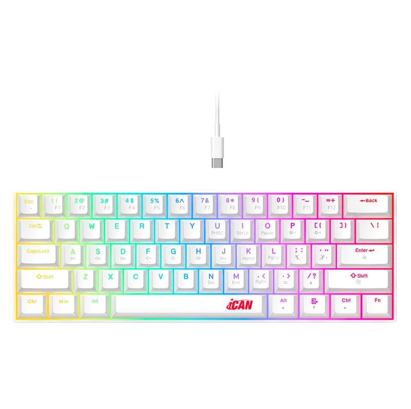 iCAN CX23UL White Wired Rainbow Gaming Keyboard, 61 Keys