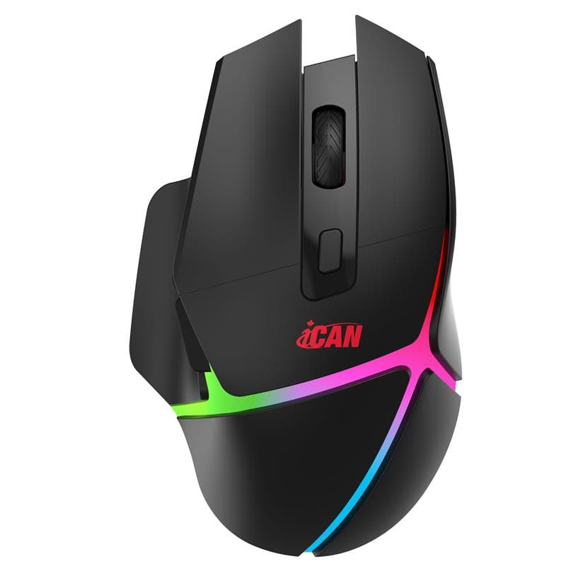 iCAN G11 Tri-Mode Black Wireless RGB Gaming Mouse, 6 Buttons(Open Box)