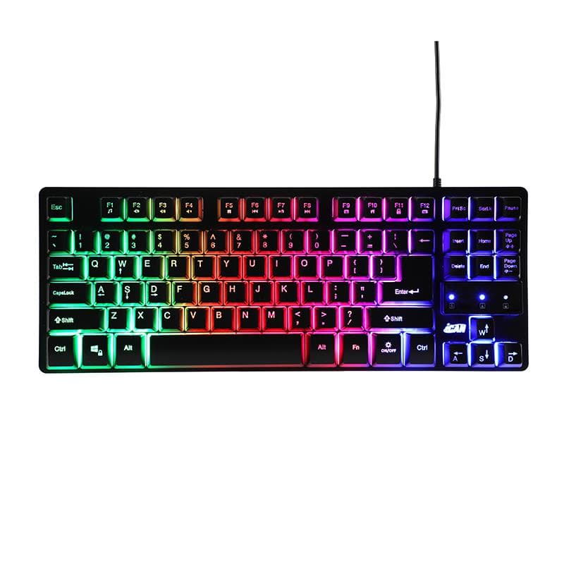 iCAN 87 Key Rainbow Backlit Gaming Keyboard, 1.5M Cable (Black)(Open Box)