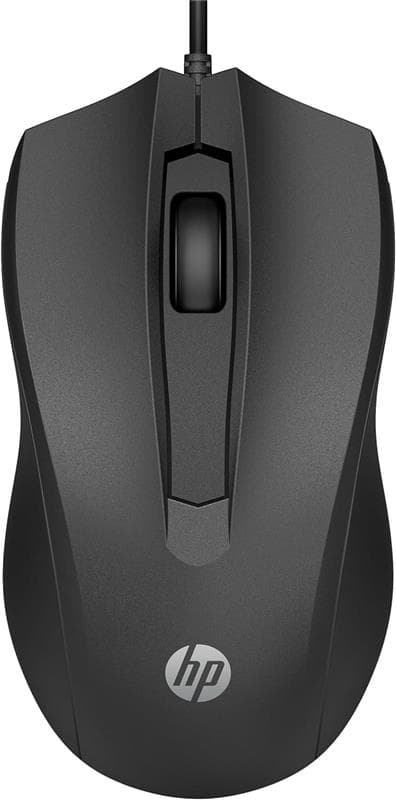 HP Wired Mouse 100 - Precise Optical Sensor with 1600 DPI - Easy USB Connection - Ambidextrous Design - 3 Button Control & Buil
