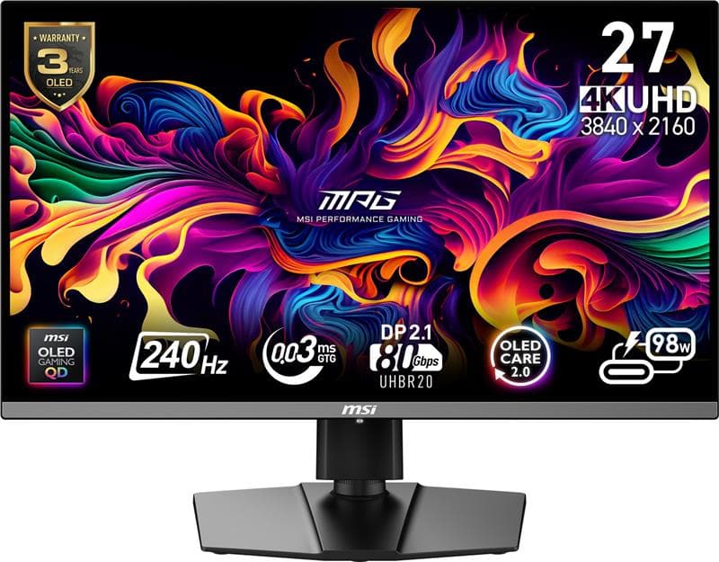 MSI MPG 272URX QD-OLED 27" 16:9 UHD, 240Hz 0.03ms Monitor, DP2.1a, AI