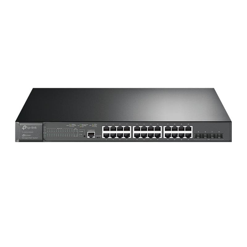 TP-Link (TL-SG3428XMP) JetStream 24-Port Gigabit and 4-Port 10GE SFP+ L2+ Managed Switch with 24-Port PoE+. 24× 10/100/1000 Mbp