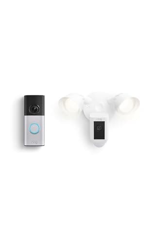 Ring Wired Doorbell Plus (newest model), nickel silver with Floodlight Cam Plus (1st gen), white