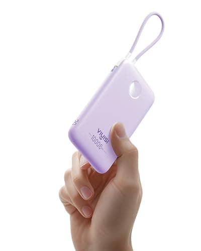 VIYISI Portable Charger 10000mAh 22.5W Fast Charging, Slim Power Bank with Built-in Cables & LED Display, USB C Battery Pack for iPhone 17/16/15, Samsung S25, iPad and Android, for Travel -Purple