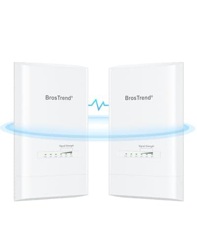 BrosTrend 5KM WiFi Bridge w/ 2X Gigabit Ports, Outdoor 5GHz 867Mbps Wireless Bridge Long Range, Plug & Play Point to Point PtP/PtMP, Standard 802.3af PoE & w/Passive PoE Injector, for Buildings, Farm