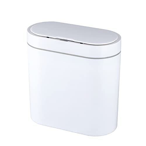 ELPHECO Bathroom Trash Can, 2.5 Gallon Waterproof Motion Sensor Small Bathroom Trash Can with Lid, Slim Plastic Narrow Bedroom Garbage Can, White
