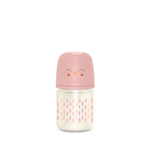 Suavinex Bonhomia Glass Baby Bottle with SX PRO Silicone Nipple, Anti Colic Baby Bottles, Baby Bottles for Breastfed Babies, Slow Flow, 0mo, 4oz, Pink