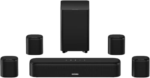 ULTIMEA 7.1ch Virtual Surround Sound Bar, Sound Bar for TV with 4 Surround Speakers, Surround Sound System for TV, App Control, TV Soundbar with Subwoofer, Opt/AUX, Aura A40