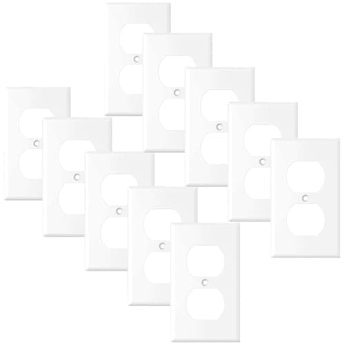 Juxtapiq 10 Pcs Electric Receptacle Plug Covers,Heavy Duty Faceplate,Double Sided Siding Kit,Power Outlet Cover,Standard Size Outlet Siding,Including Color Matching Screws(White)