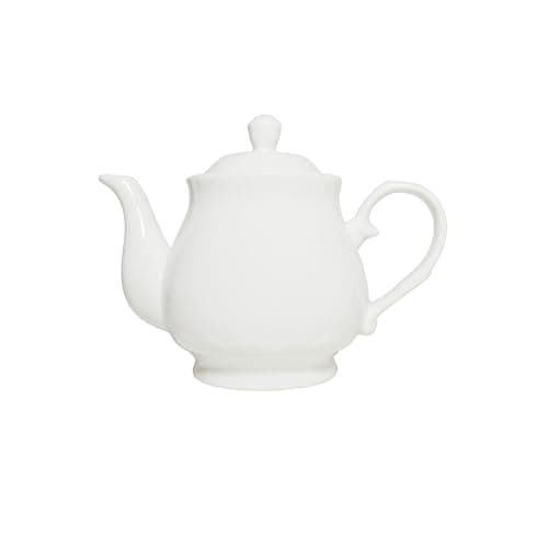 White Porcelain Teapot, Lotus Tea Pot Coffee Tea Water Pot Vintage Ceramic Gooseneck Kettle (15oz)
