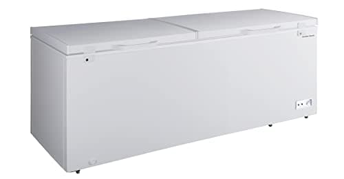 Hamilton Beach 30 Cu. Ft. Garage Ready Chest Freezer, White Deep Freezer, Adjustable Thermostat, Easy Defrost Drain, Double Door Lid, for Storage, Hunting, Large Family - 29"D x 79"W x 38"H