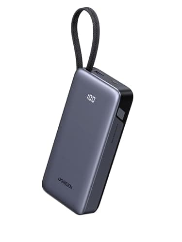 UGREEN 20000mAh 45W USB-C Power Bank with Built-in Cable, PD 3.0 and PPS Fast Charging Portable Charger, LED Display Compatible with Galaxy S25 S24 Ultra/Tab, iPhone 17 16 15, iPad Pro, MacBook Air
