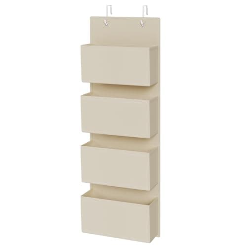 SONGMICS Over the Door Organizer, Closet Door Storage, Behind Door Hanging Storage Shelves, 4 Pockets, for Bedroom, Bathroom, Pantry, Kitchen, 4.7 x 13.2 x 39.4 Inches, Beige URDH004Y01