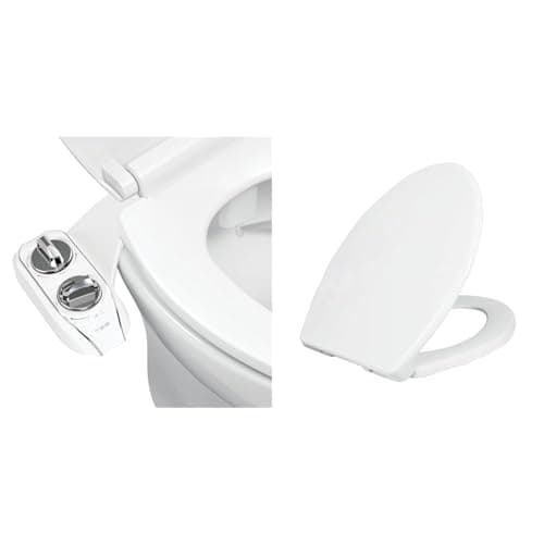 LUXE Bidet NEO 185 Plus - Only Patented Attachment for Toilet Seat, Innovative Hinges to Clean & Luxe TS1008E Elongated Comfort Fit Toilet Seat with Slow Close, Quick Release Hinges, and Non-Slip B
