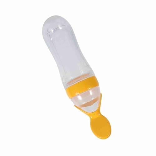 Silicone Baby Feeding Bottle with Spoon, Food Grade Bottle for Cereal, Milk and Porridge, Portable Squeeze Design with PP Spoon Cover