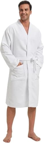 Amazon Essentials Men's Lightweight Waffle Bathrobe (Available in Big & Tall), White, XX-Large Big