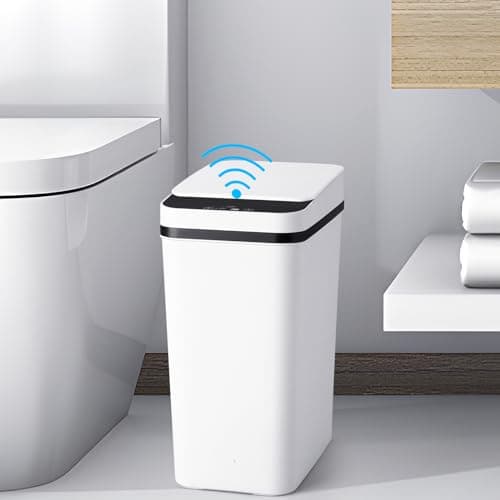 Anborry Bathroom Trash Cans with Lid Touchless Automatic Motion Sensor 4 Gallon Small Garbage Can, Smart Electric Plastic Narrow Garbage Bin for Living Room Bedroom Office Kitchen (White)