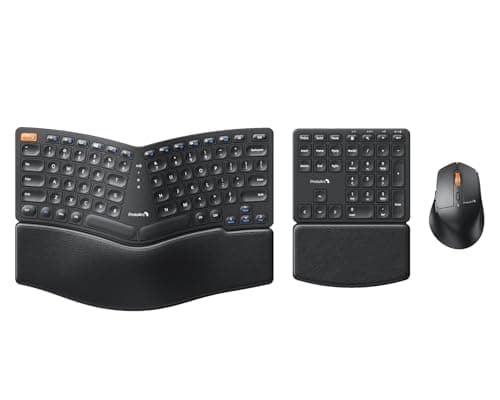 ProtoArc Ergonomic Keyboard Mouse, EKM04 2.4GHz USB Wireless Ergo Keyboard Mouse Combo with Separate Numeric Keypad, Split Design, Hard Wrist Rest, Rechargeable, for Windows Desktop/PC/Laptop