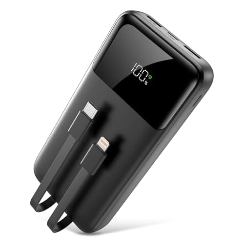 Power Bank Portable Charger 40000mAh, 22.5W Fast Charging, Built-in 2 Output Cable, Charge 5 Devices Simultaneously LCD Display for iPhone and Android Phones and Most Electronic Devices