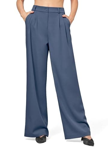 Willit Women's Dress Pants Wide Leg High Waisted Casual Slacks Business Office Work Pants with Pockets 30" Stone Blue M