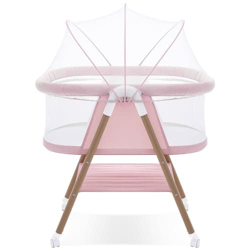 GYARING Baby bassinets,3 in1 Baby Crib, Sturdy, Portable & Easy to Assemble,Mosquito net and Portable Bag Included. (Pink)