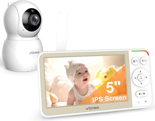 VTimes Baby Monitor No WiFi, 5" Screen Video Baby Monitor with 32Hr Battery, Pan-Tilt-Zoom Camera, VOX Mode, Two-Way Audio, Night Vision, Temperature Display, Lullabies, 1000ft Long Range