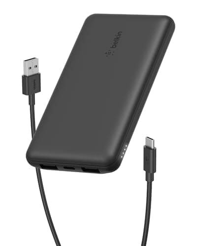Belkin USB C Portable Charger Power Bank, 10000 mAh with 1 USB C Port and 2 USB A Ports for up to 15W Charging for iPhone 12, 11, XS Pro, Max, Mini, AirPods, iPad, Galaxy S21, Ultra and More - Black