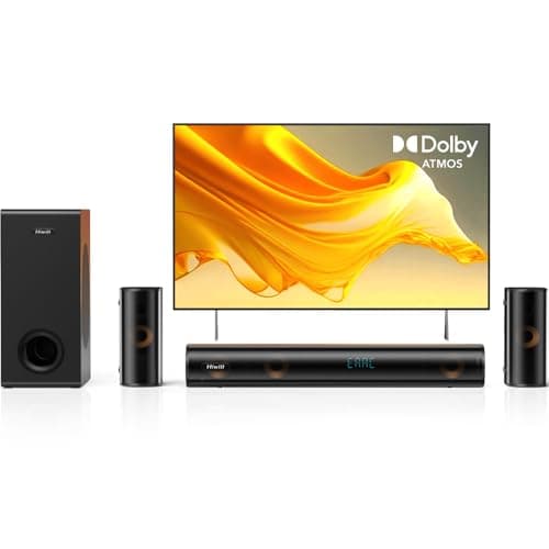 Hiwill 5.1ch Dolby Atmos TV Soundbar with 5.25'' Subwoofer, 2 Wired Rear Speakers Surround Sound System, 380W Peak Power Bluetooth Sound Bar for Home Theater, Clear Voice, eARC/ARC/Opt, 2025