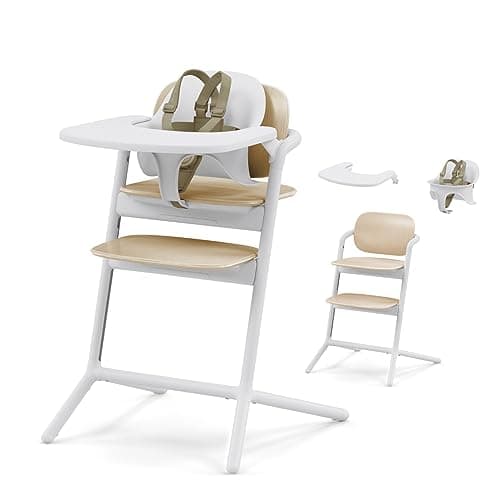 Cybex LEMO 2 Convertible High Chair, 3-in-1 Set, Grows with Child up to 209 lbs, One-Hand Height and Depth Adjustment, Anti-Tip Wheels Safety Feature - Sand White