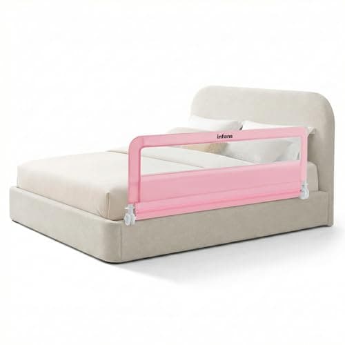 INFANS Bed Rail for Toddlers, 59" Foldable Safety Baby Crib Rail Fit for Kids Twin, Extra Long Swing Down Bed Guardrail for Convertible Crib, Queen, Full, King Mattress Side Guard (Pink, 59”)