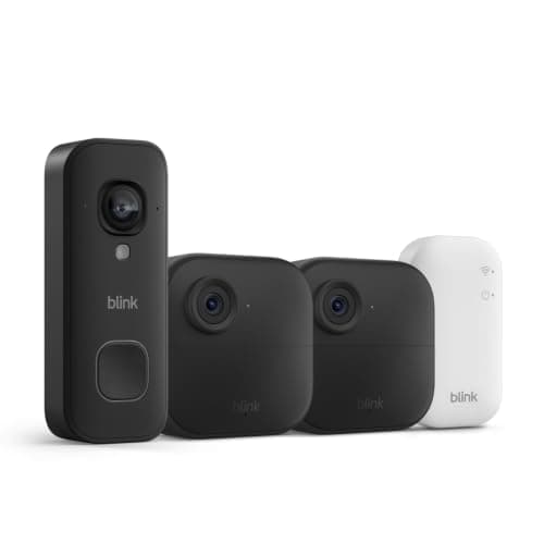 Blink Outdoor 4 and Wired Doorbell 2K+ (newest model) — Two-year battery 1080p cameras and 2K hardwired doorbell. Sync Module Core included — 2 Cameras + Doorbell (Black)