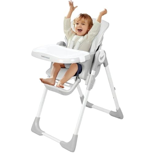 babimoni 4-in-1 Baby High Chair, High Chairs for Babies and Toddlers - Portable Feeding & Eating Seat, Foldable Highchair with 3 Levels of Recline and 7 Levels of Height Adjustment (Gray)