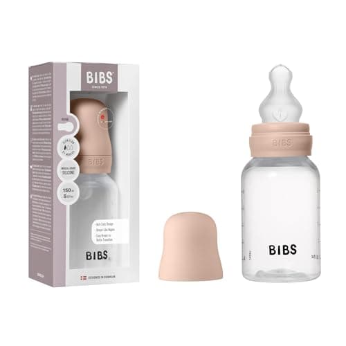 BIBS Plastic Baby Bottle – 5 oz (150 ml) | Silicone Nipple | Anti-Colic, BPA-Free | Round Nipple, Slow Flow | Lightweight & Easy to Clean | 0+ Months | Blush