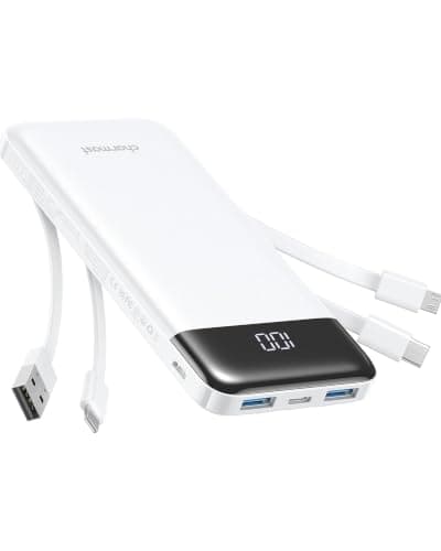 Charmast Power Bank with Built in 4 Cables, 10000mAh Portable Charger