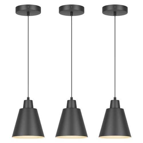 Industrial Pendant Lights Black Pendant Light Fixtures Vintage Pendant Lights for Kitchen Island with Black Metal Shade, Farmhouse Pendant Lights for Dinning Table Bedroom Bar - Black, 3 Packs