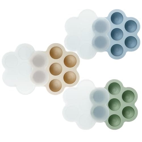 PandaEar 3 Pack Baby Food Freezer Tray with Lids, Silicone Baby Fruit Food Feeder Tray, Baby Food Storage Container Ice Cube Tray Maker for Homemade Baby Food (Blue/Green/Carnation)