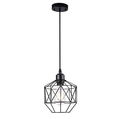 CADELON Black Pendant Light, Cage Metal Vintage Hanging Lamp with Adjustable Cord, Industrial Retro Pendant Lighting Fixtures for Farmhouse Kitchen Island Living Room Bedroom