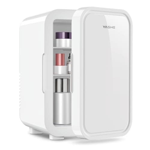 YASHE Mini Fridge, 6 Liter/8 Can 110V AC/DC Portable Thermoelectric Cooler Refrigerators for Bedroom, Personal Skin Care Fridge for Cosmetics, Drink, Milk, Office, Dorm Room and Car, White