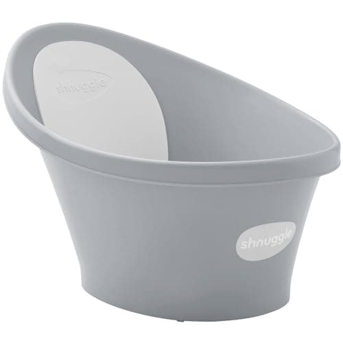 Shnuggle Newborn Baby Bath | Built in Support Bump and Soft Backrest | Suitable from Newborn | Bath Seat Support Includes Plug | Pebble Grey