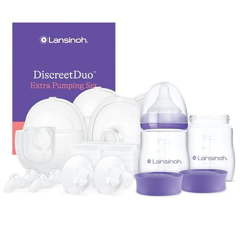 Lansinoh DiscreetDuo Extra Pumping Set | Hands Free Wearable Breast Pump Accessories | Portable Breastfeeding Essentials with Milk Collectors Flanges, Valves for Pumping Support (Pump Not Included)