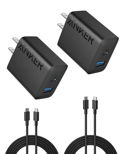 Anker iPhone 17/16 Charger, 2-Pack 20W Fast USB C Charger Block, for iPhone 17/16/16 Pro Max/15 Series/iPad Pro and More (2 Pack & 2 Cable)(Black)