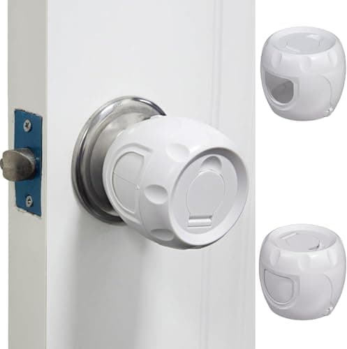 Baby Safety Door Knob Covers,(2 Pack) Baby Proof Door Handle Covers,Door Knob Child Proof Lockable Design,Door Handle Lock Cover,Suitable for homes, living rooms, and bedrooms Child door lock (white)
