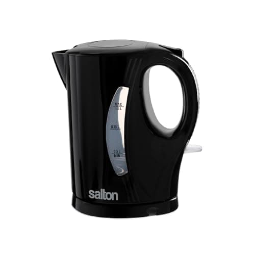Salton Cordless Electric Jug Kettle – 1 L/Qt, Black | Quick Boil | Stainless Steel Heating Element | Auto Shut-Off | Dual Water Windows | Compact Space-Saving Design | Proudly Canadian