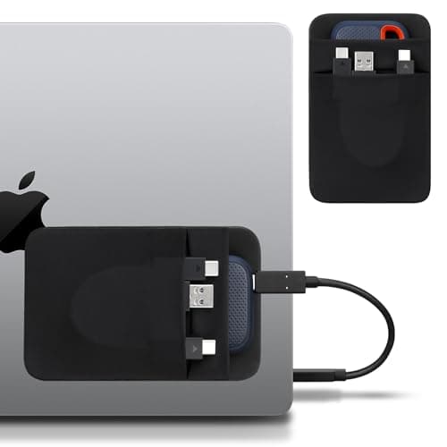 Lacdo Portable Hard Drive Sleeve for Laptop, 2-Pocket Stick on Pouch with Reusable Adhesive, for San Disk, Samsung, Crucial, Portable External Solid State Drive SSD Hard Drive Carrying Case, Black