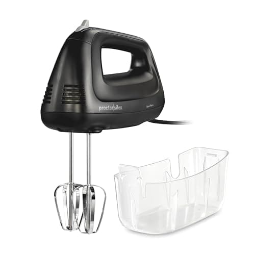 Proctor Silex 5-Speed Electric Hand Mixer for Baking, 100W, Snap-On Storage Case, Lightweight with 2 Beaters, Matte Black (62512)