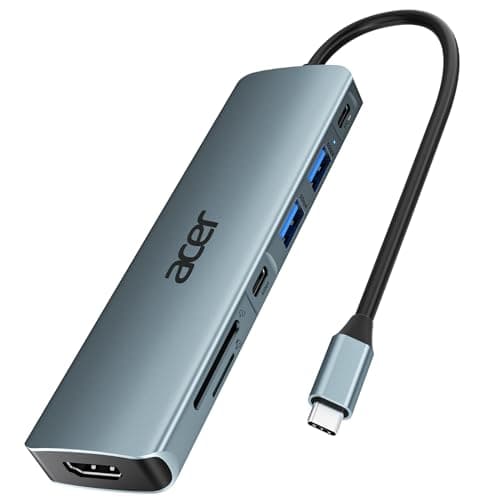 Acer USB C Hub, 7 in 1 4K USB C to HDMI Adapter, Multiport Splitter with PD100W Fast Charging, 5Gbps 2*USB 3.0, Type-C Data Port, SD TF Card Reader for MacBook Neo(A18 Pro), iPad Pro, Acer, Dell XPS